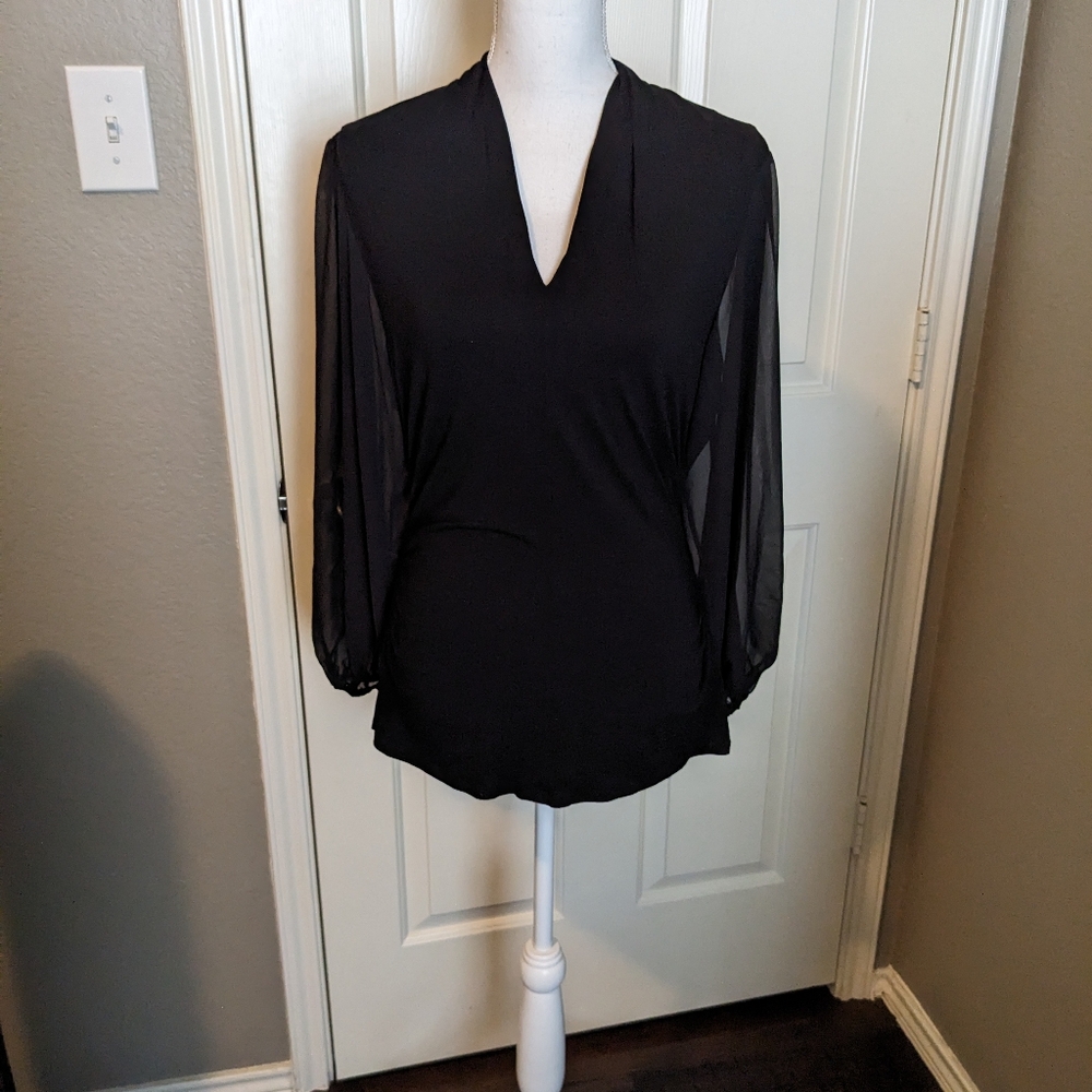 Vince Camuto Black Sheer Sleeve Blouse